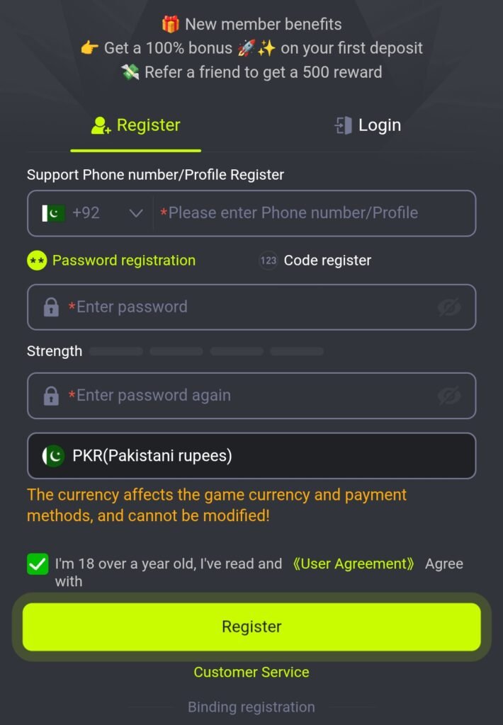 8JJBET Game registration page and signup form