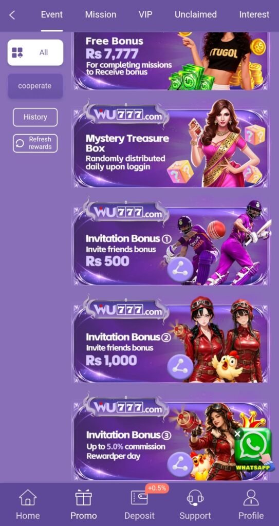 WU777 Game promotional bonus page