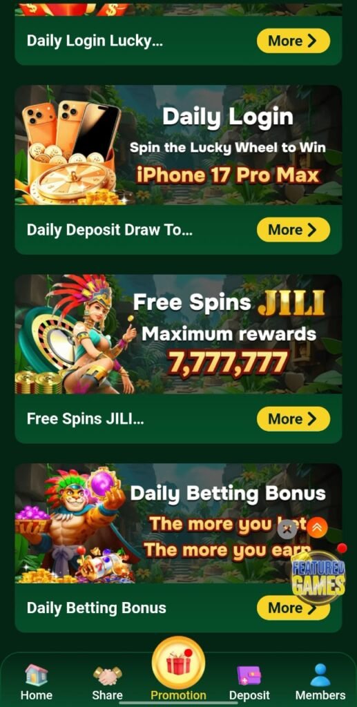C7777 Game home screen interface on mobile